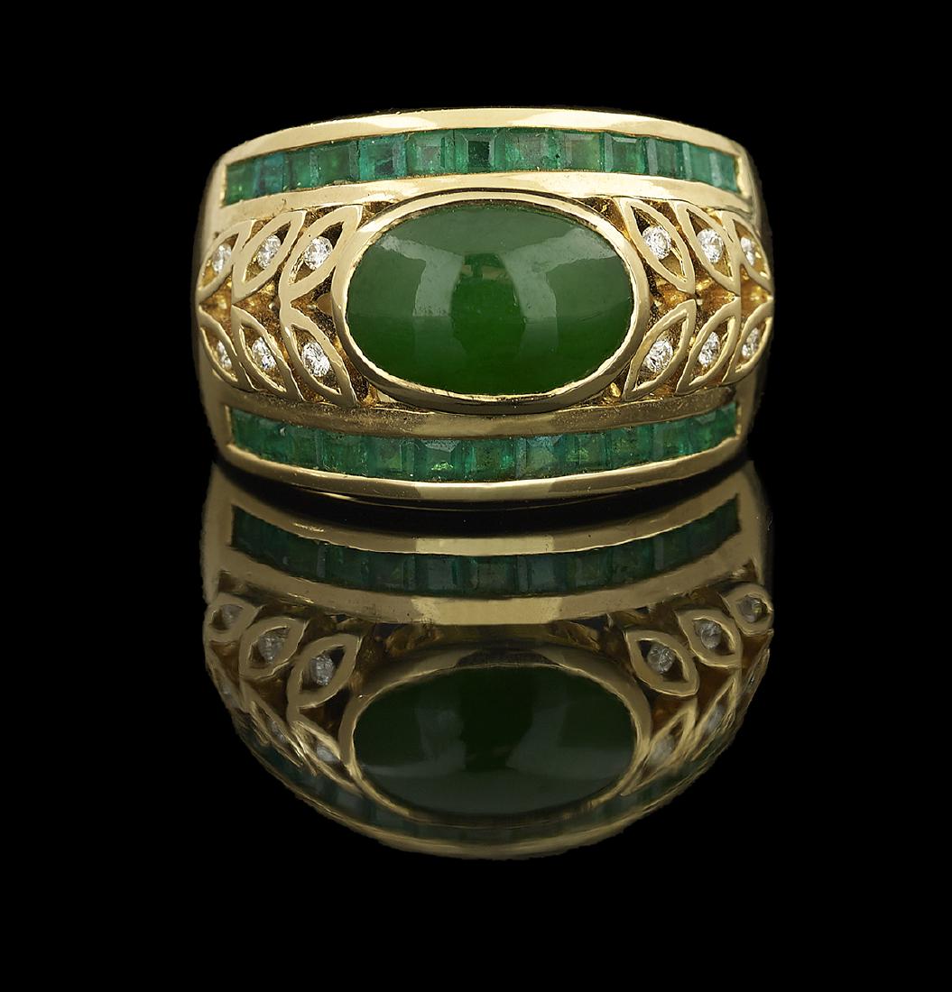 Jade, Emerald and Diamond Ring
