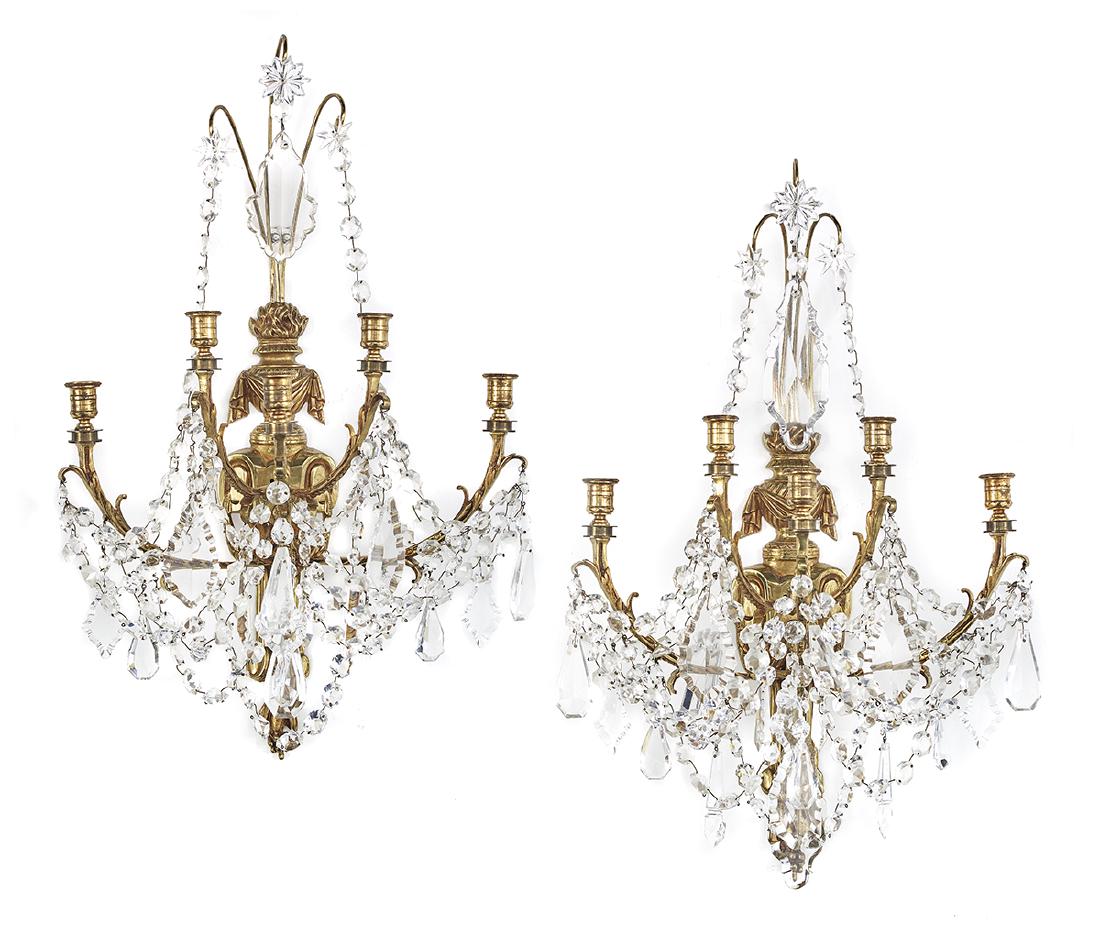 Pair of Louis XV-Style Bronze and Crystal Sconces (1 of 1)