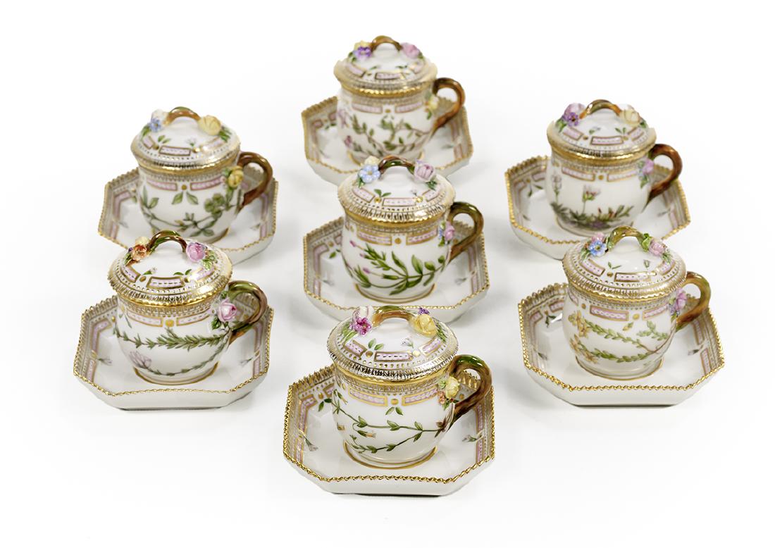 Seven "Flora Danica" Custard Cups and Saucers (1 of 1)