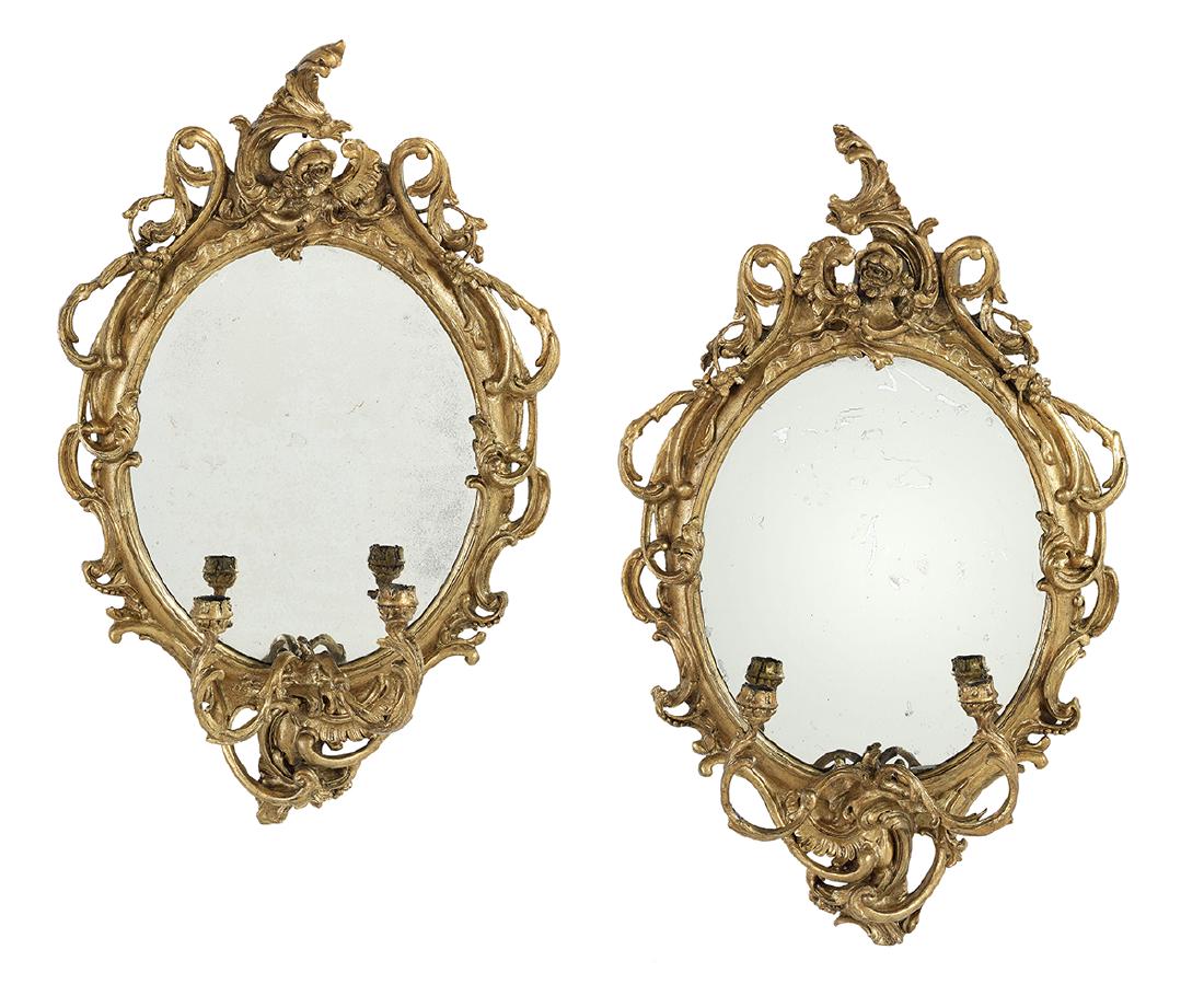 Pair of French Rococo Giltwood Mirrored Sconces (1 of 5)