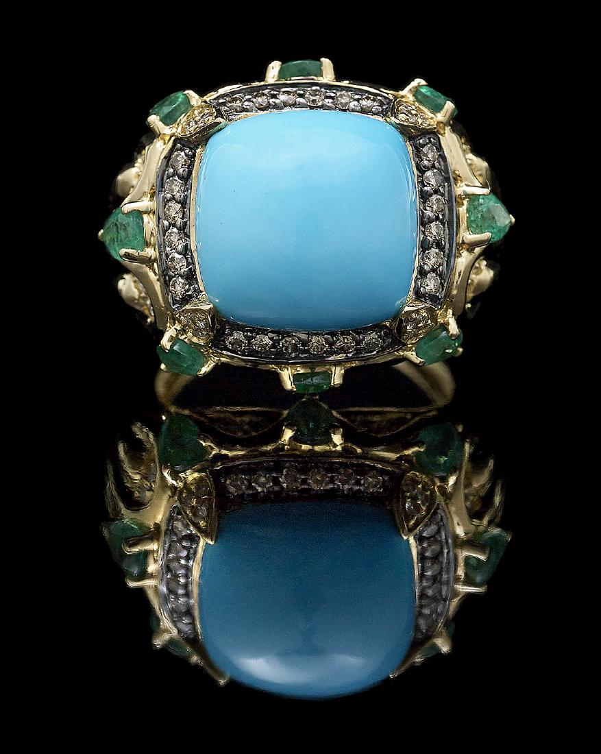 Turquoise, Emerald and Diamond Ring (1 of 1)