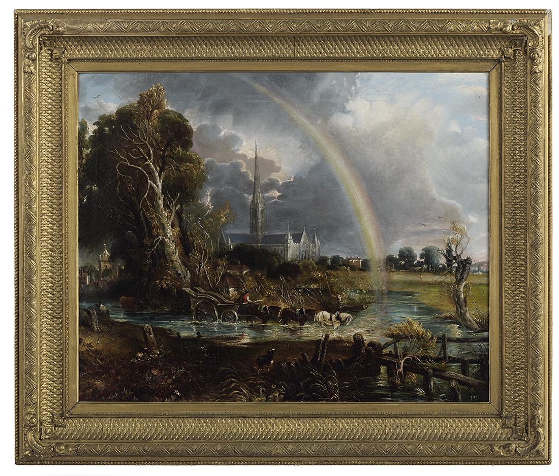 After John Constable (British, 1776-1837): After John Constable (British, 1776-1837) "Salisbury Cathedral from the Meadows", fourth quarter 19th century oil on canvas unsigned, after the 1830 painting owned by Tate Britain and now on exhibitio