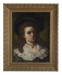 Percival de Luce (American, 1847-1914): Percival de Luce (American, 1847-1914) "Portrait of a Girl with Chestnut Curls" oil on canvas signed upper right, later inscription by artist's daughter en verso. Framed. 12-1/2" x 9-1/2", framed 15-1