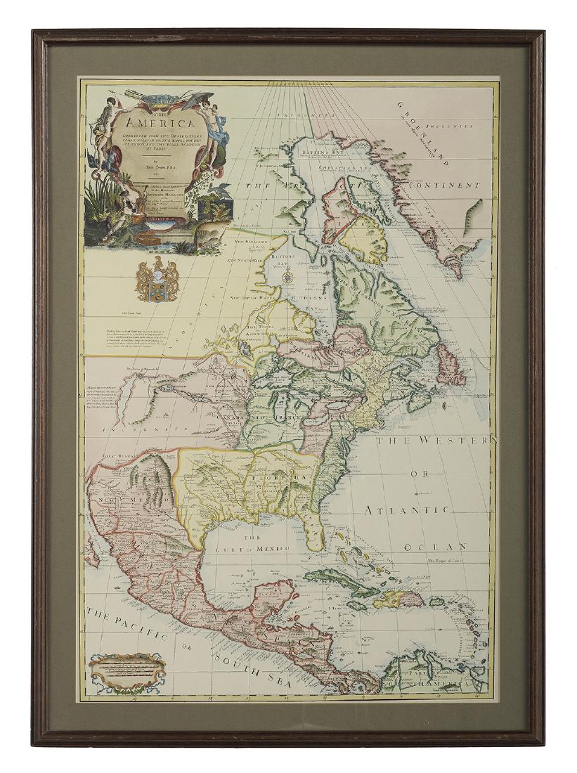 Map of North America after John Senex: "North America Corrected from the Observations Communicated to the Royal Society..." after John Senex (1678-1740), hand-colored engraved map, probably fourth quarter 19th/first quarter 20th century. M