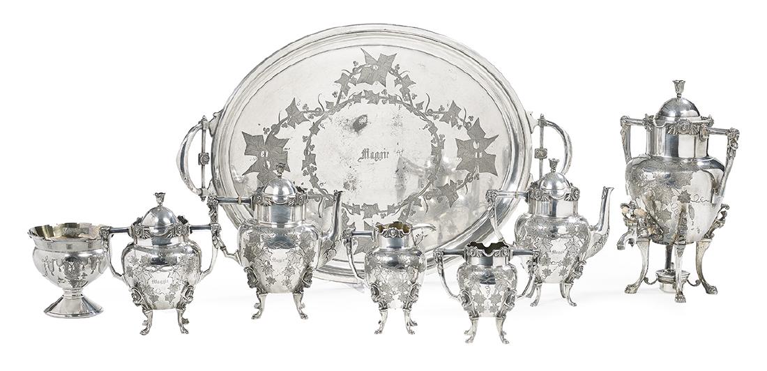 American Seven-Piece Neo-Grec Silverplate Tea Set (1 of 1)