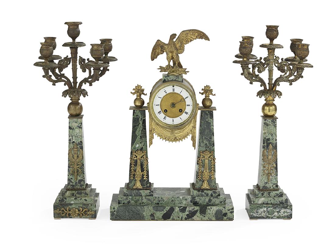 French Gilt-Bronze and Marble Clock Set (1 of 2)