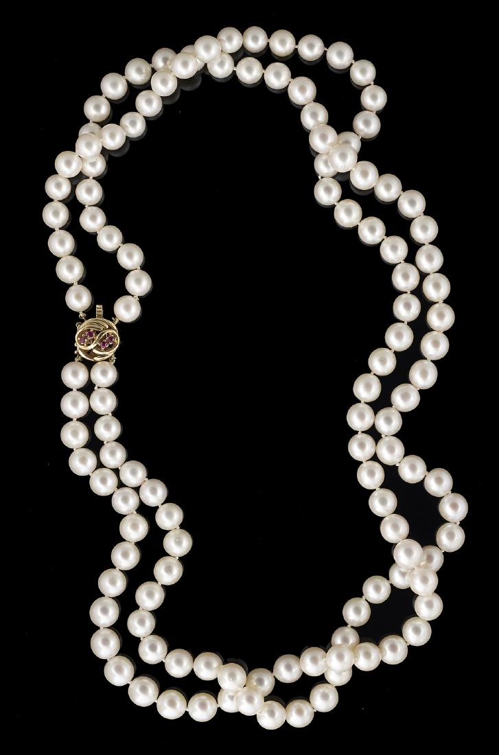 Two-Strand Pearl and Ruby Necklace (1 of 1)