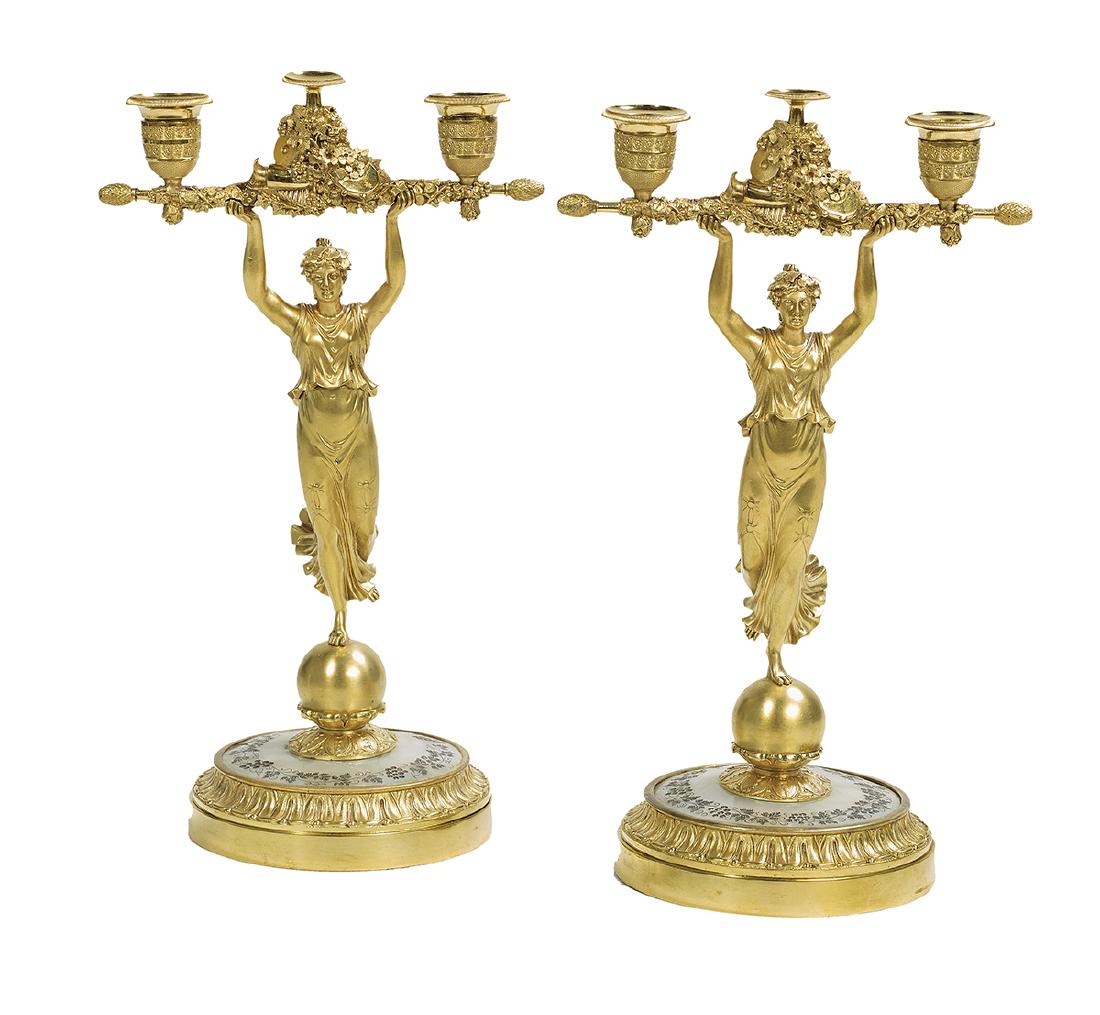 Pair of Gilt-Bronze & Mother-of-Pearl Candelabra (1 of 1)