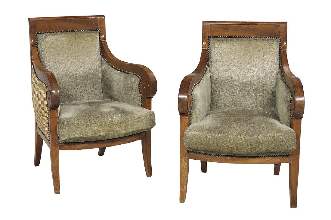 Pair of Restauration Walnut Bergeres (1 of 1)