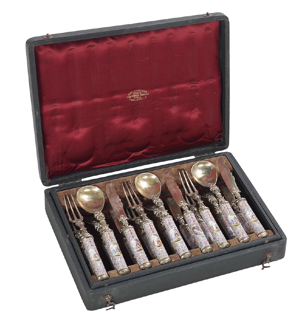 Austrian Silver Gilt and Enamel Dessert Service (1 of 2)