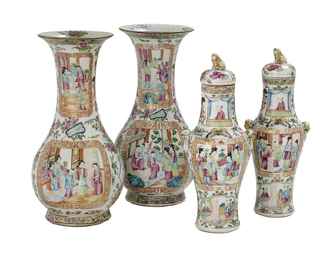 Two Pairs of Rose Medallion Porcelain Vases (1 of 1)