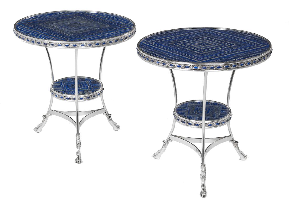 Pair of Silvered Bronze and Lapis Lazuli Tables (1 of 1)