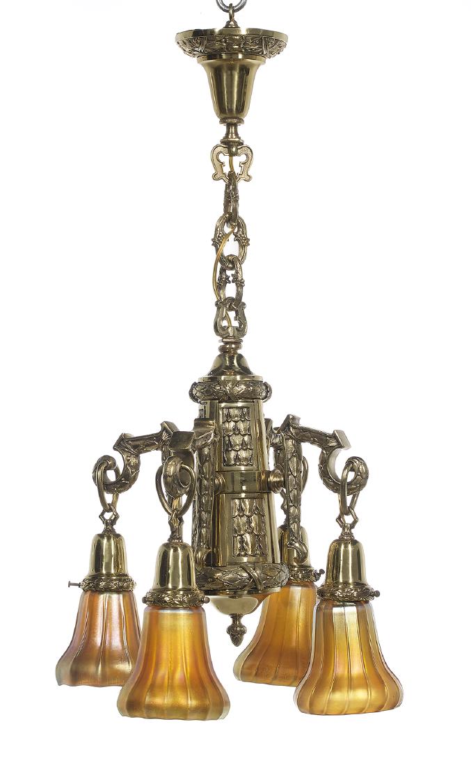 Handsome American Art Deco Brass Chandelier (1 of 1)