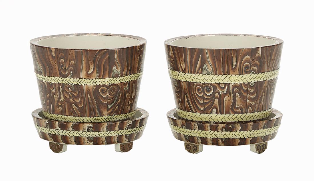Pair of Chinese Faux Bois Porcelain Cachepots (1 of 5)