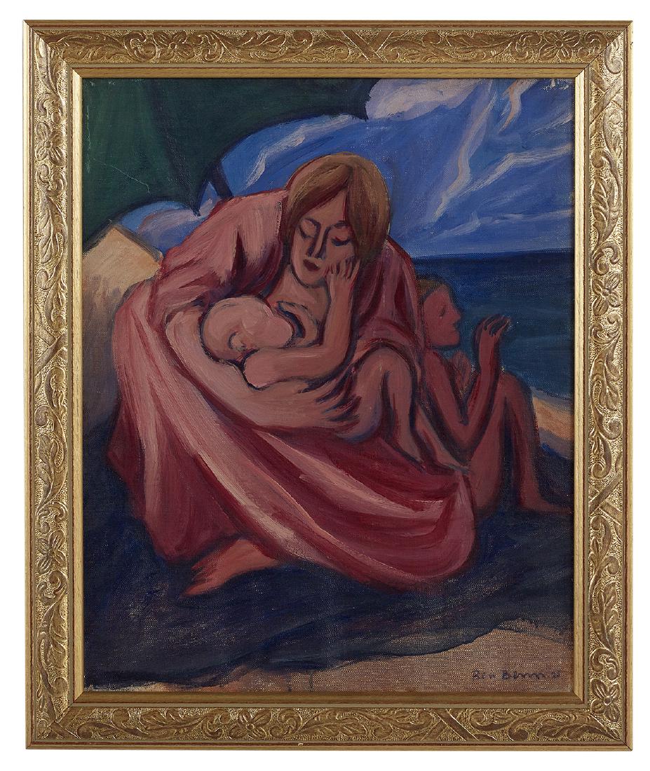 Ben Benn (Russian/U.S., 1884-1983): Ben Benn (Russian/New York, 1884-1983) "Mother and Child", 1925 oil on canvas signed and dated lower right; signed, titled, dated and with "The Artist Gallery, NYC" stamps en verso. Framed. 20-1/4" x