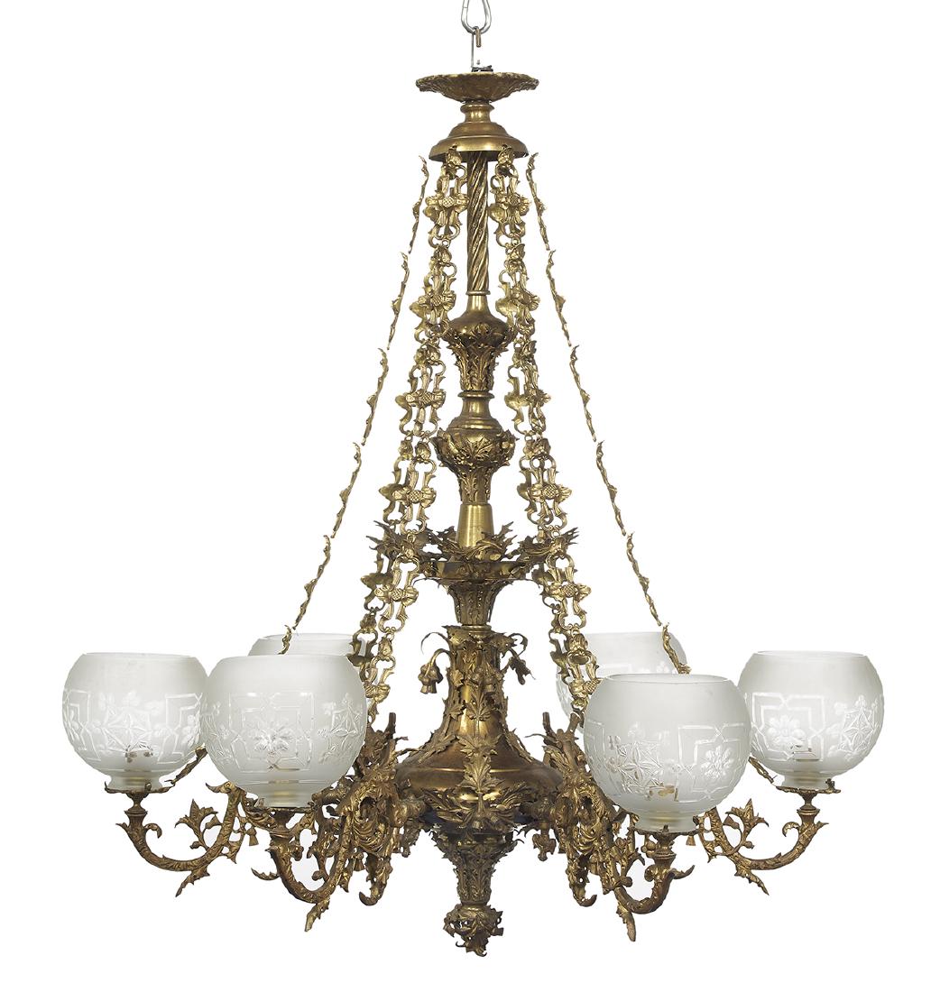 Brass Rococo Revival Gasolier (1 of 1)