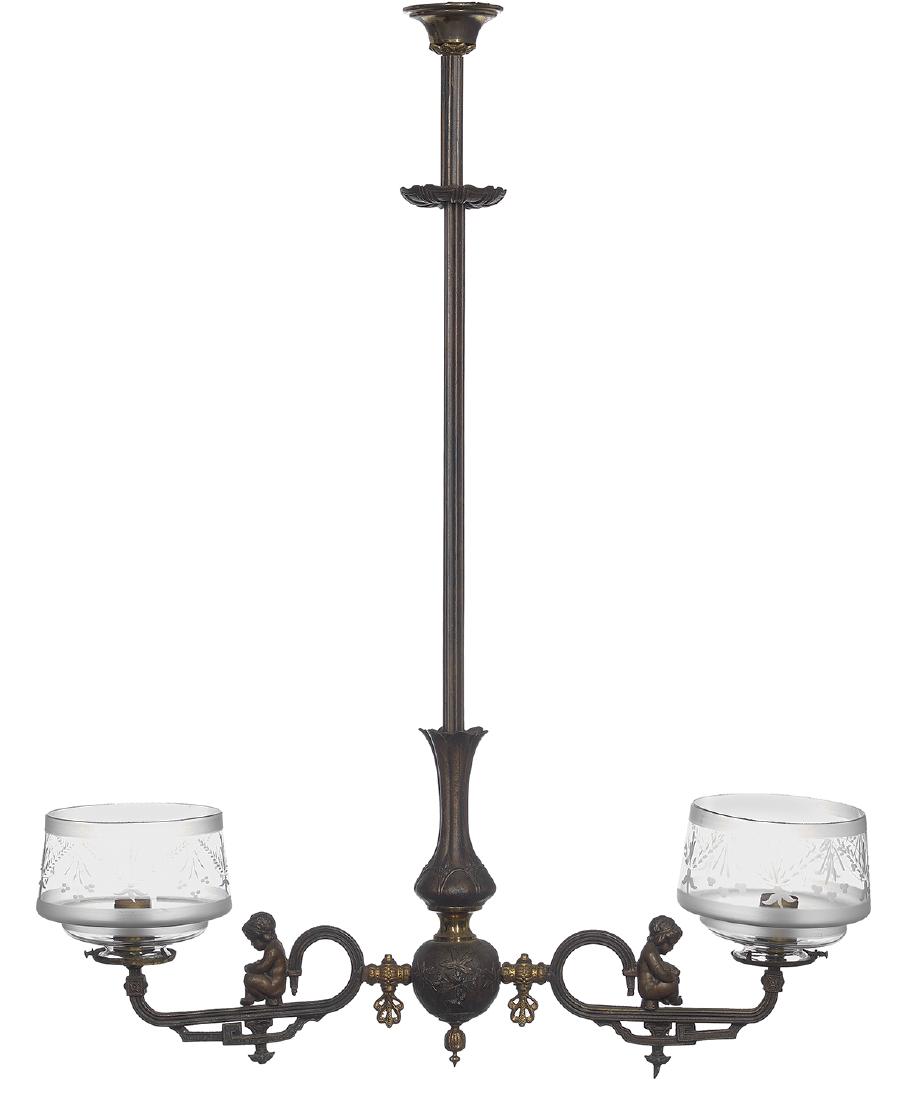 Rococo Revival Brass and Metal Gasolier (1 of 1)