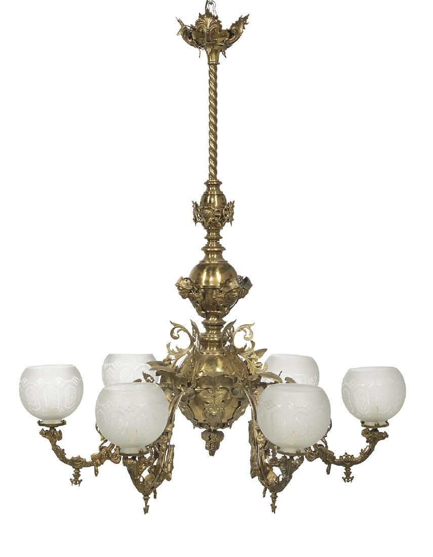Philadelphia Brass Rococo Revival Gasolier (1 of 1)