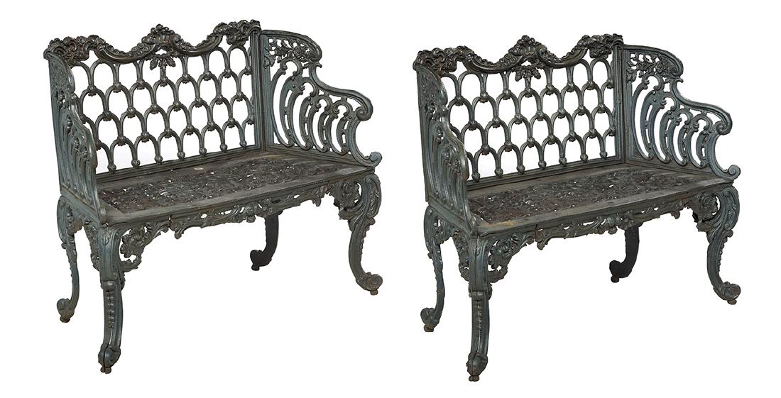 Pair of American Cast Iron Garden Benches (1 of 3)