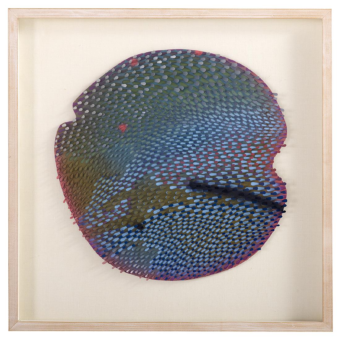 Terry Weldon (American/Louisiana, b. 1947): Terry Weldon (American/Louisiana, b. 1947) "Worn Stele Fragment", 1996 enamel on metal Glazed and framed. 18" x 18", framed 25" x 25" Provenance: Arthur Roger Gallery, New Orleans, Louisiana.