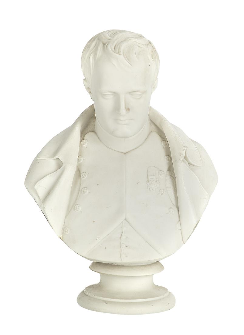 English Parian Bust of Napoleon: English Parian Bust of Napoleon third quarter 19th century, stamped "Copelands" on the lower rear. h. 10", w. 7-1/4", d. 4-1/4"