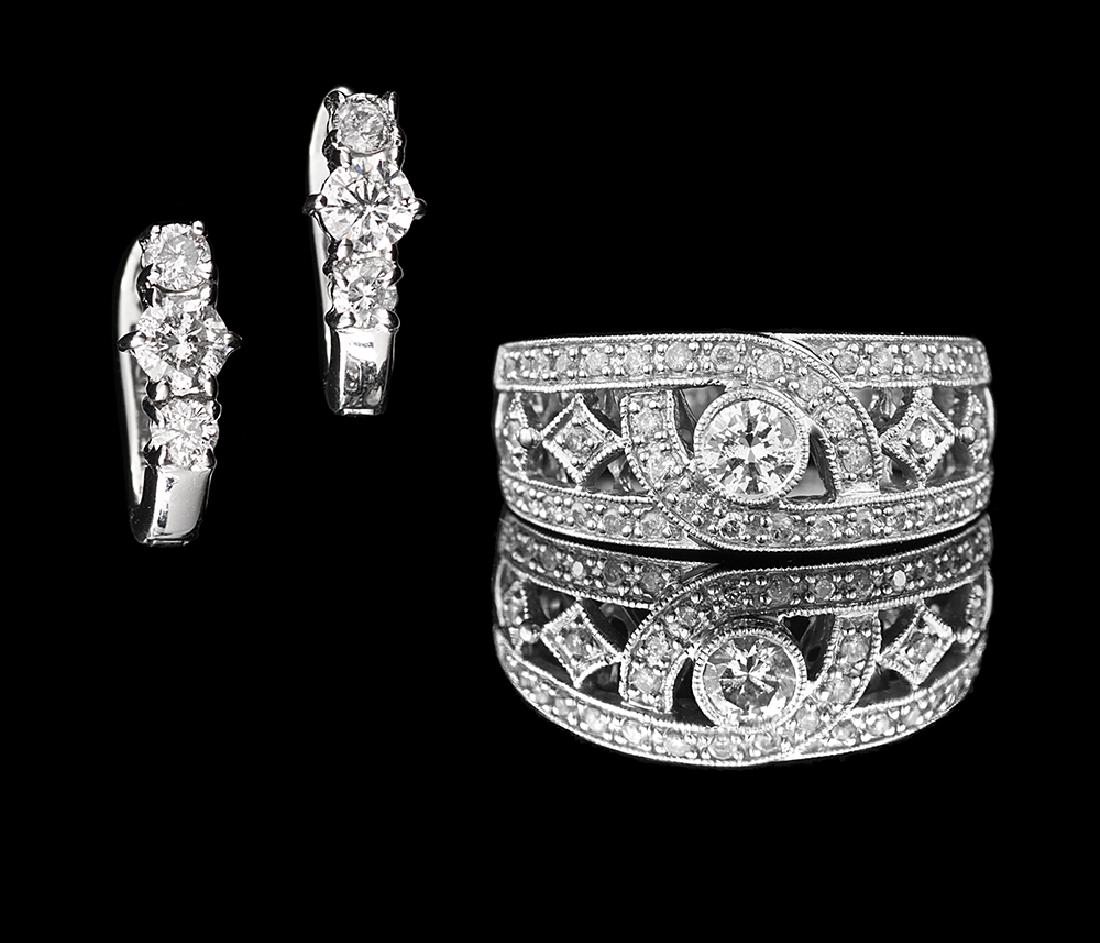 Diamond Ring and Earrings: Diamond Ring and Earrings the Le Vian diamond ring, 18k white gold, mounted with round brilliant-cut diamonds weighing approximately 0.45 carats in total, stamped "Le Vian" with the Le Vian logo, size