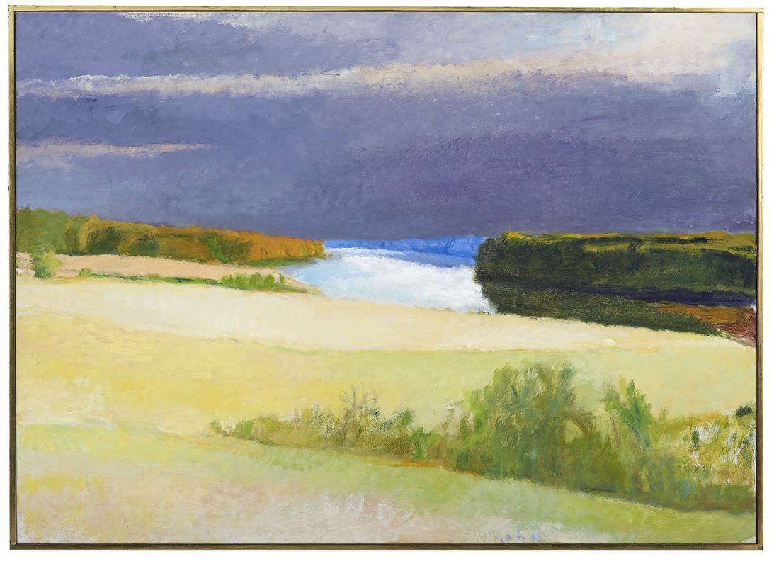 Wolf Kahn (German/New York, b. 1927): Wolf Kahn (German/New York, b. 1927) "Valley of the Connecticut River at Northfield, Massachusetts," 1982 oil on canvas signed lower center, handwritten title, date, and "Meredith Long, Houston, Texas