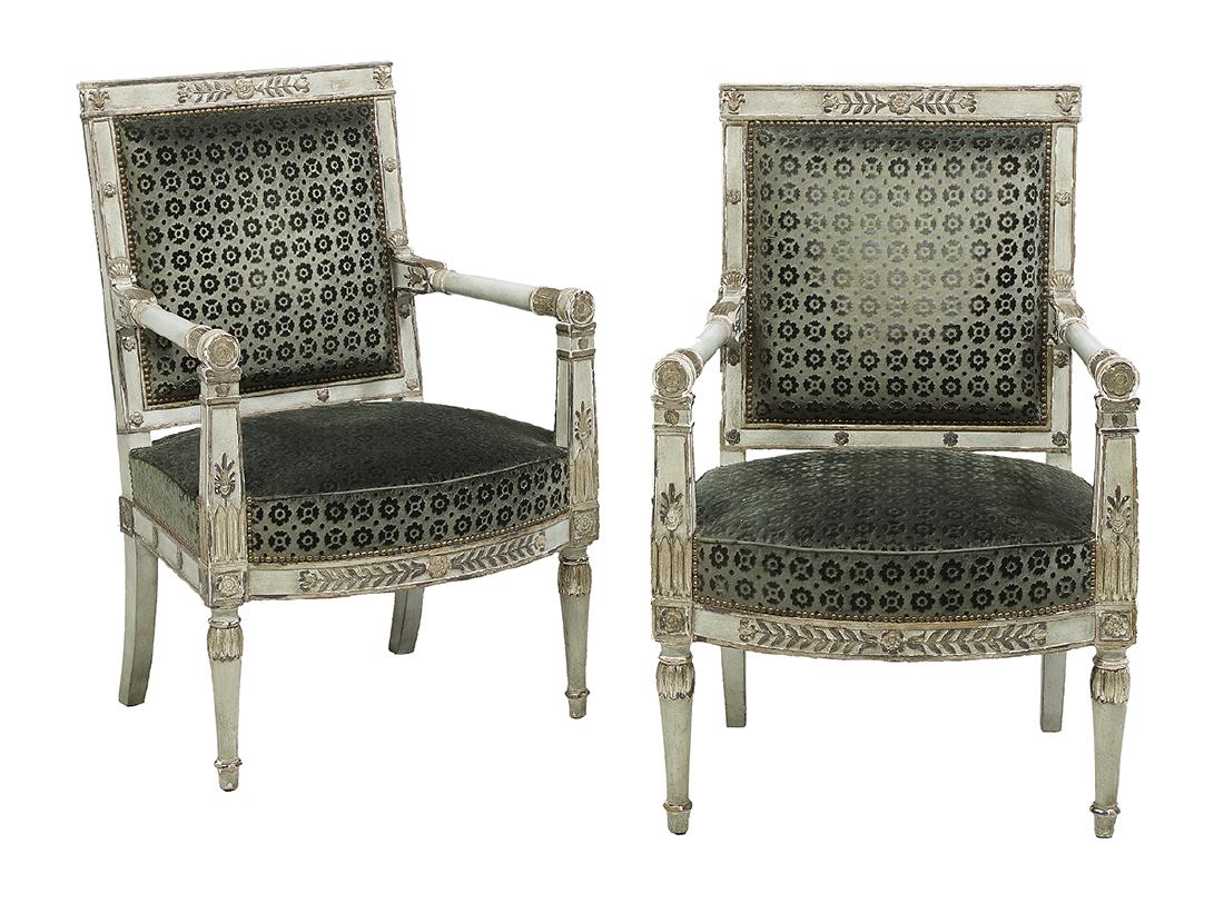 Pair of Directoire-Style Polychrome Fauteuils (1 of 1)