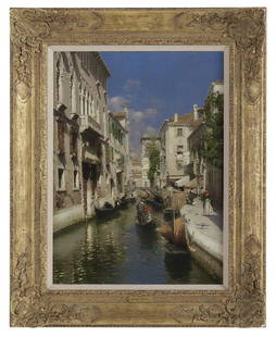 Rubens Santoro (Italian, 1859-1942): Rubens Santoro (Italian, 1859-1942) "Venezia" oil on canvas signed lower right, verso with "Richard Green Gallery, London, UK" label. Framed. 19-3/4" x 14-1/2", framed 26" x 21" Provenance: