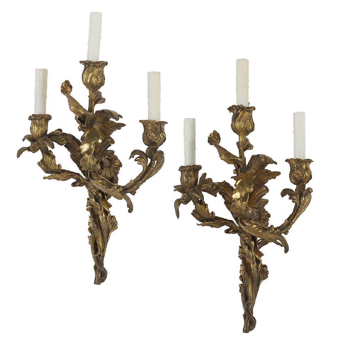 Pair of Rococo-Style Gilt-Bronze Sconces (1 of 3)