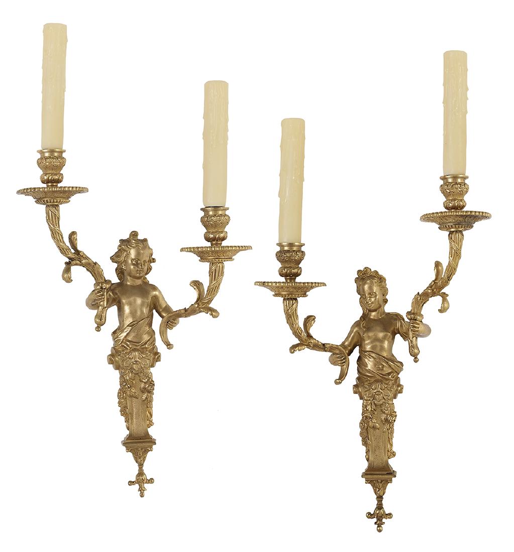 Pair of Louis XV Style Gilt-Bronze Sconces (1 of 3)