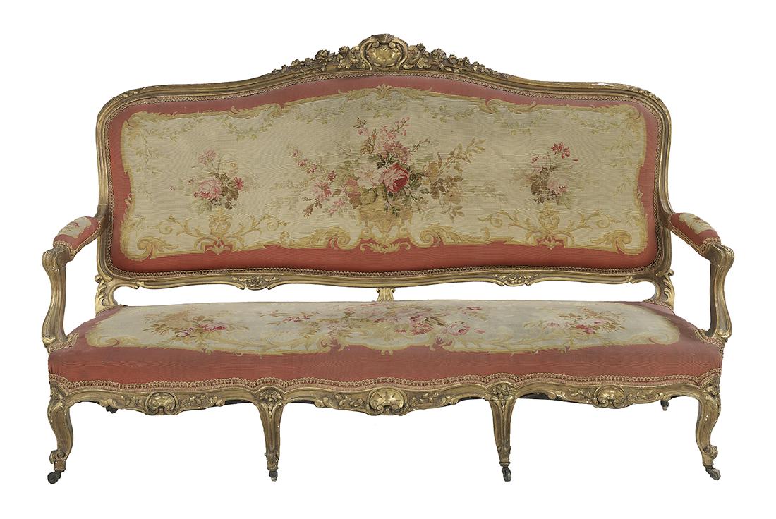Five-Piece Louis XV-Style Giltwood Parlor Suite (1 of 3)
