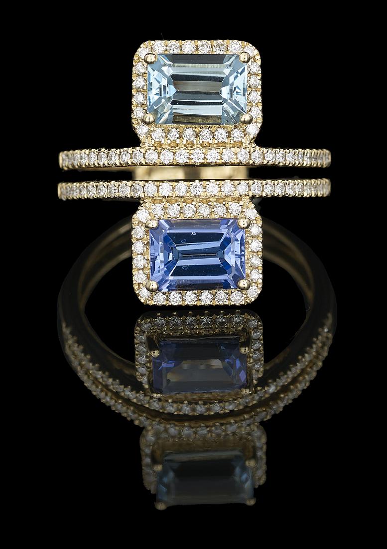 Tanzanite, Aquamarine and Diamond Ring (1 of 1)
