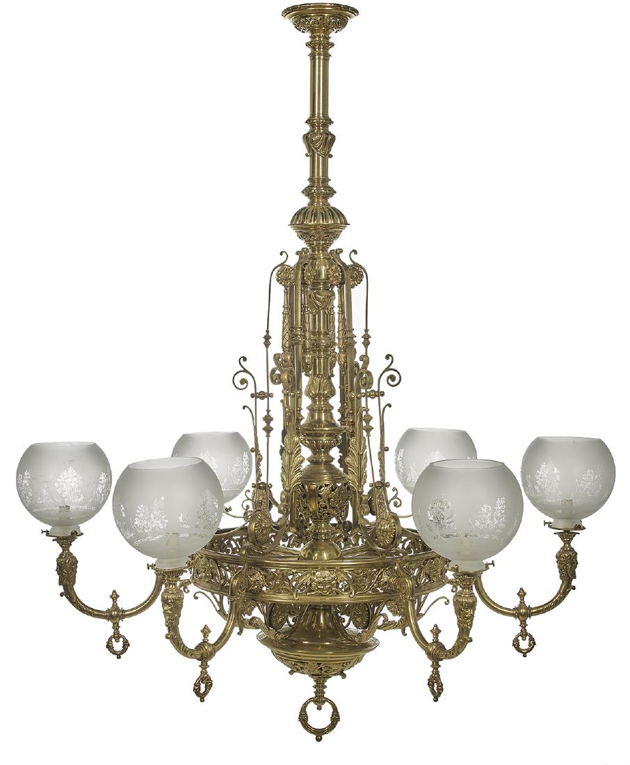 Impressive American Cast Brass Six-Arm Gasolier (1 of 1)