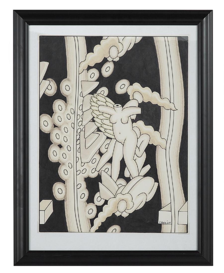 Robert Gordy (US/Louisiana, 1933-1986): Robert Gordy (American/Louisiana, 1933-1986) "Female Nudes", 1968 marker on paper signed and dated lower right. Matted, glazed and framed. 21" x 16", framed 27" x 21"