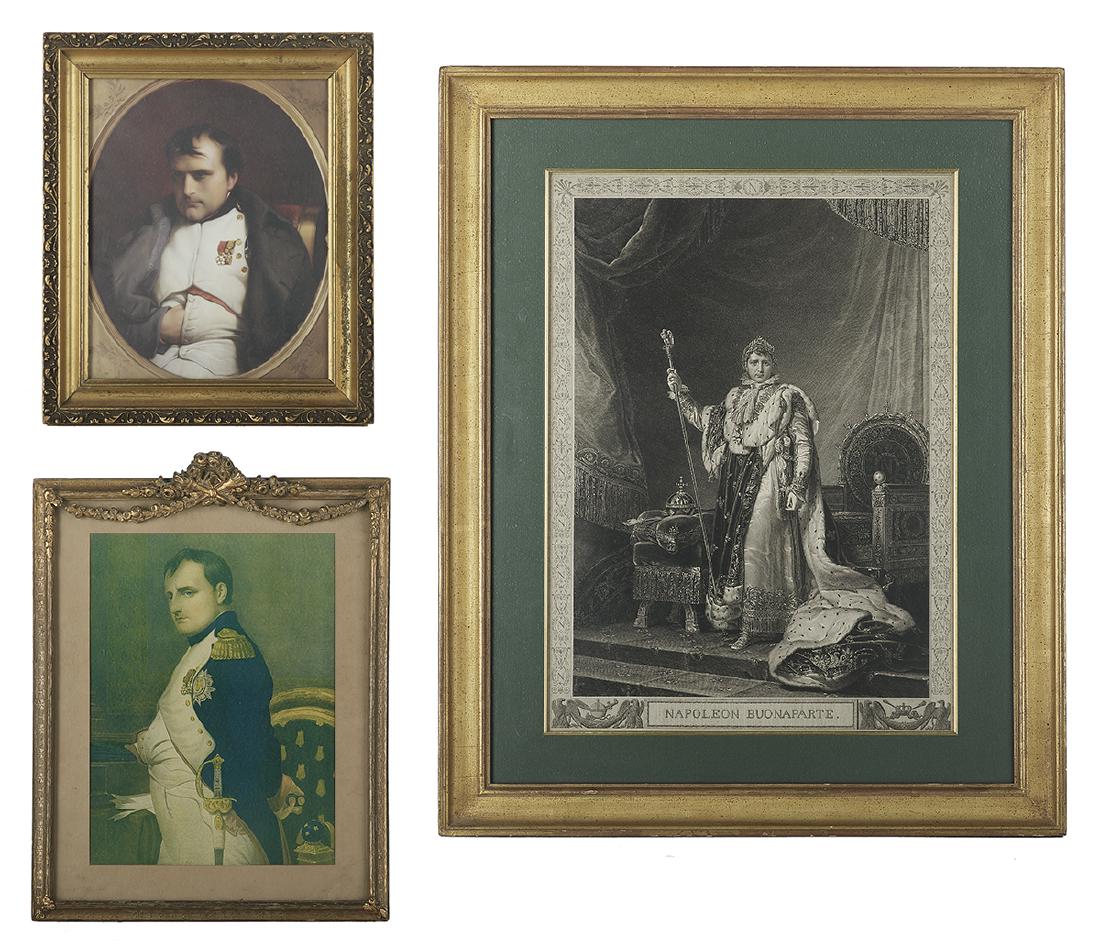 Three Art Prints of Napoleon Bonaparte: Three Art Prints of Napoleon Bonaparte 20th century, including a facsimile of Napoleon's coronation after the etching by Desnoyers; together with two color bookplates after portraits by Delaroche and 