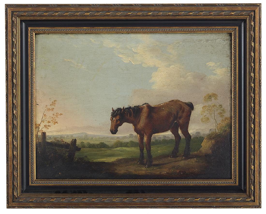 Continental School (19th Century): Continental School (19th Century) "The Work Horse" oil on wood panel unsigned. Framed. 16-1/4" x 21-1/2", framed 22-1/8" x 27-1/2" Provenance: Estate of Dr. Carroll Ball, Jackson, Mississippi.