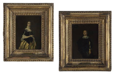 Attr. to Gonzales Coques (Flemish, 1614-1684): Attributed to Gonzales Coques (Flemish, 1614-1684) "Pendant Portraits of a Man and a Woman" oils on copper unsigned. Framed alike. each 8-1/4" x 6-3/8", framed 14-1/4" x 12-1/4" Provenance: Possibly S