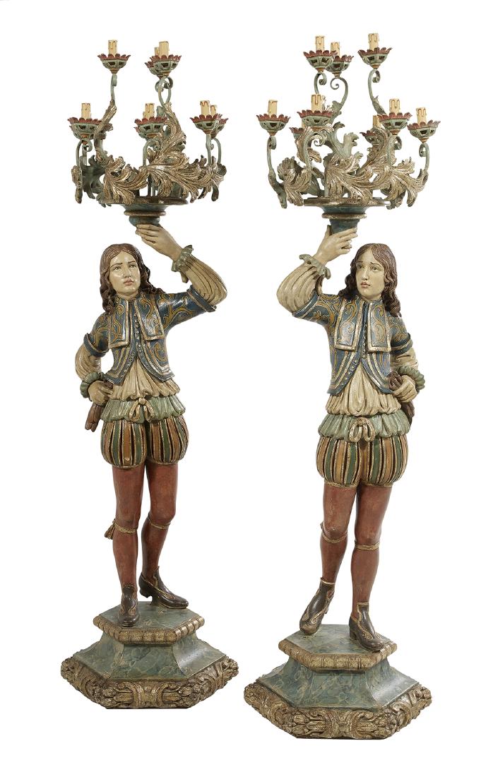 Pair of Carved and Painted Figural Torcheres (1 of 1)