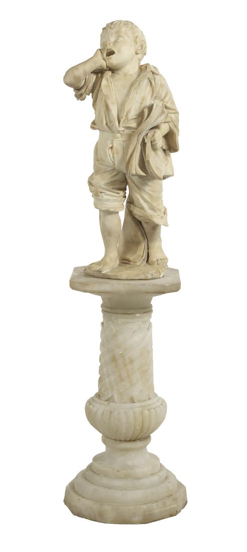 Italian Carved Alabaster Paperboy on Pedestal (1 of 3)