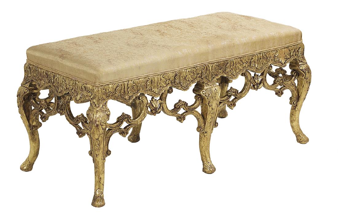 Transitional Louis XV/XVI-Style Giltwood Bench (1 of 1)