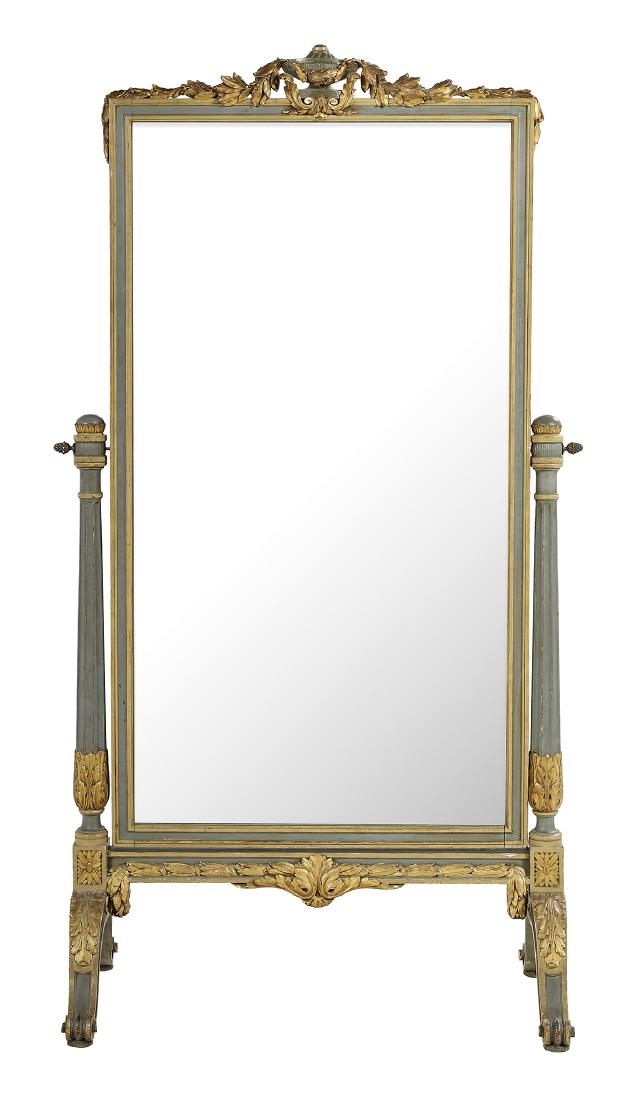 French Painted and Parcel-Gilt Cheval Mirror (1 of 1)