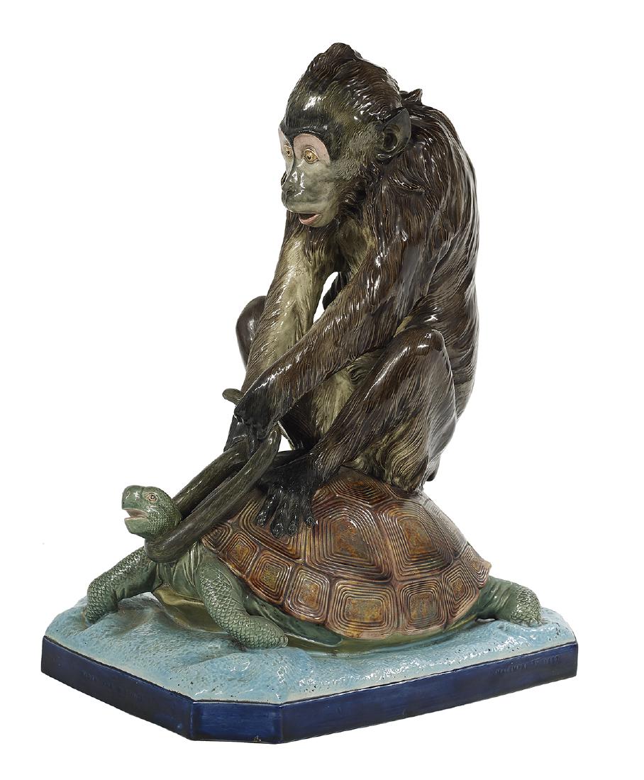 Copeland Majolica Figure of "Sloth and Mischief" (1 of 4)