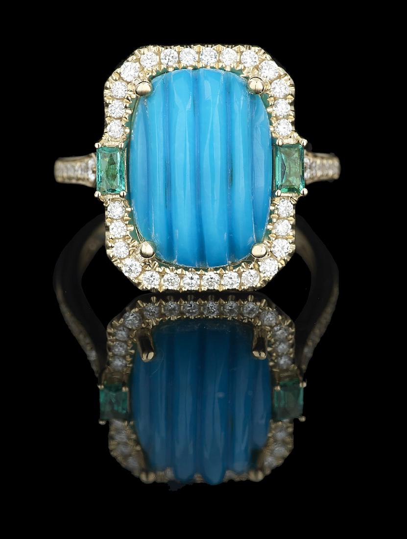 Turquoise, Emerald and Diamond Ring (1 of 1)