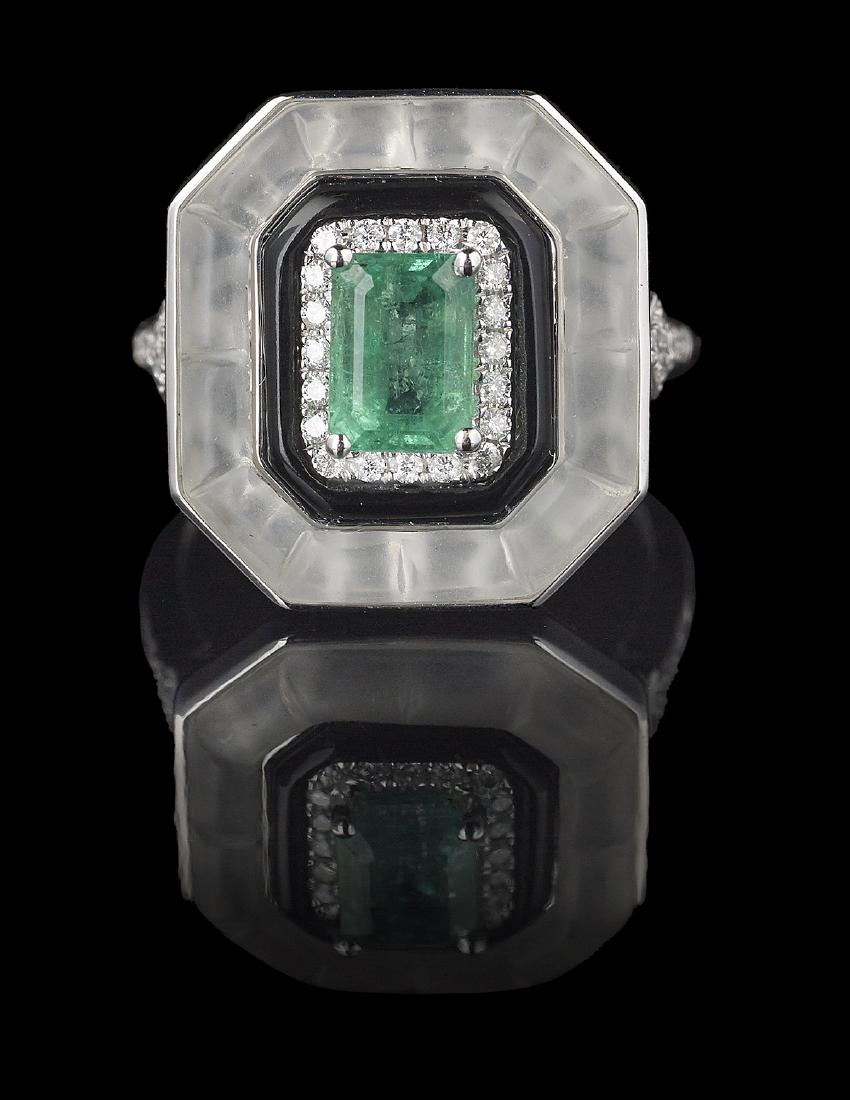 Emerald, Diamond, Rock Crystal and Onyx Ring (1 of 1)