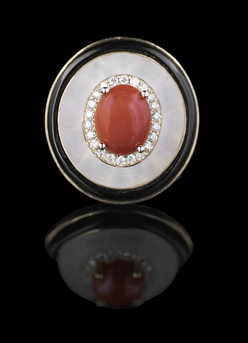 Coral, Diamond, Rock Crystal and Onyx Ring (1 of 1)