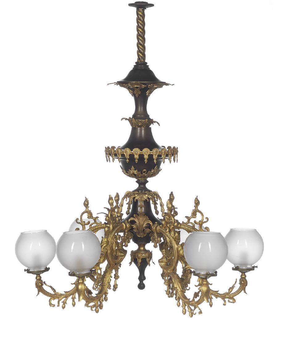 American Gilt- and Patinated Bronze Gasolier (1 of 1)