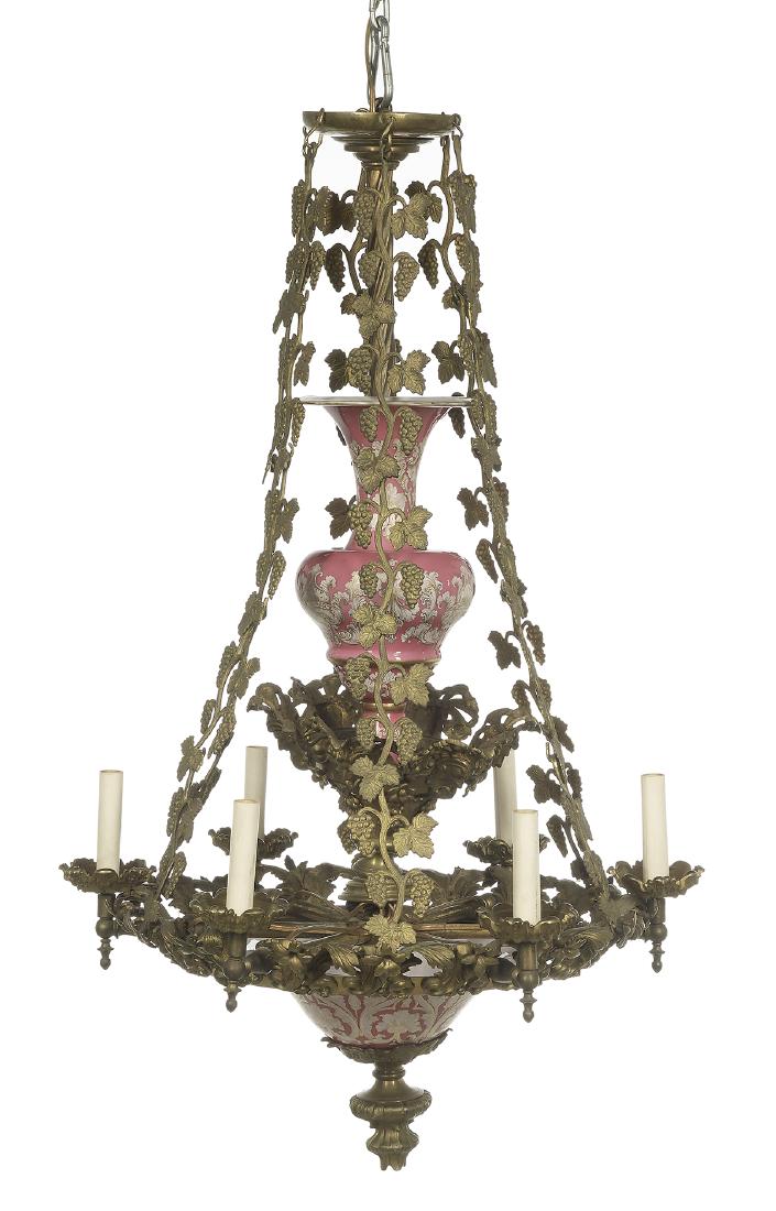 Rare Brass and Opaline Glass Gasolier (1 of 1)