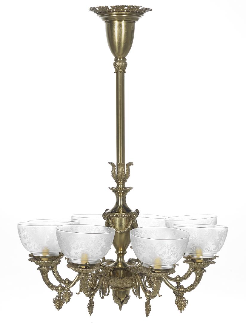 Unusual American Classical Revival Brass Gasolier (1 of 1)
