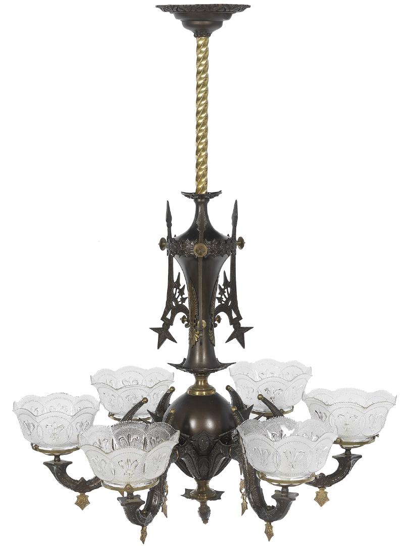 American Patinated Bronze and Ormolu Gasolier (1 of 1)